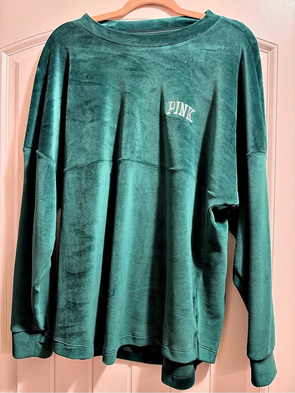 PINK Velour Long Sleeve Top in Green Like New